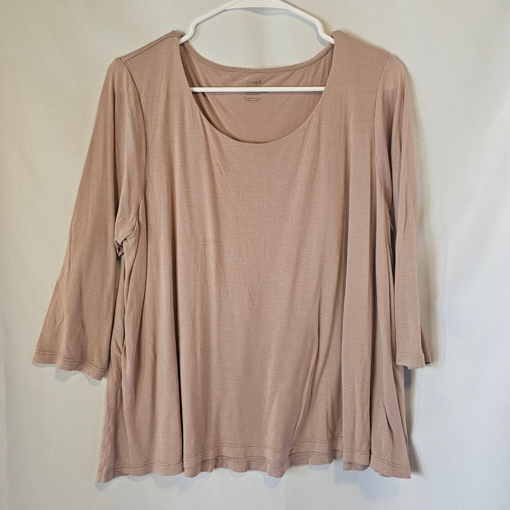 Pure Jill Supersoft Elliptical Tee Large Blush Mauve 3/4 Sleeve Minimalist Boho